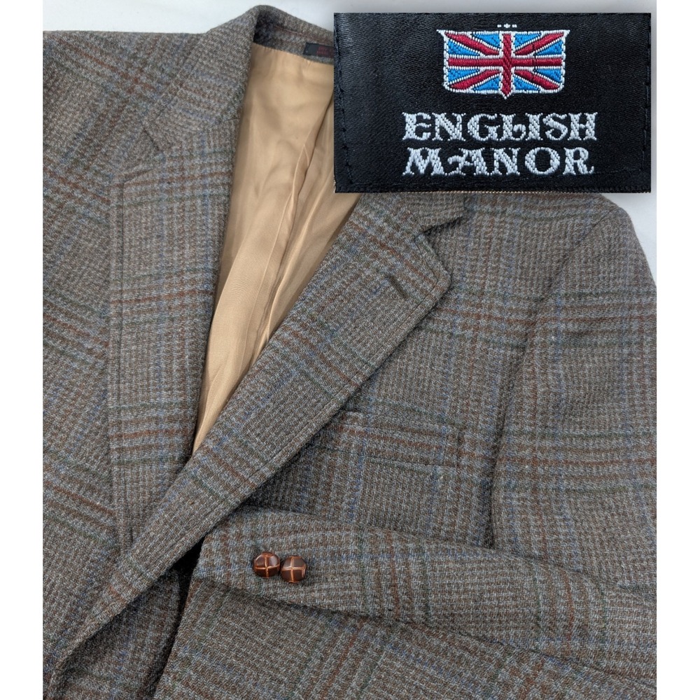 English Manor Heavy Wool Blazer Coat Sport Suit Jacket Glenn Check 40L 44" Chest